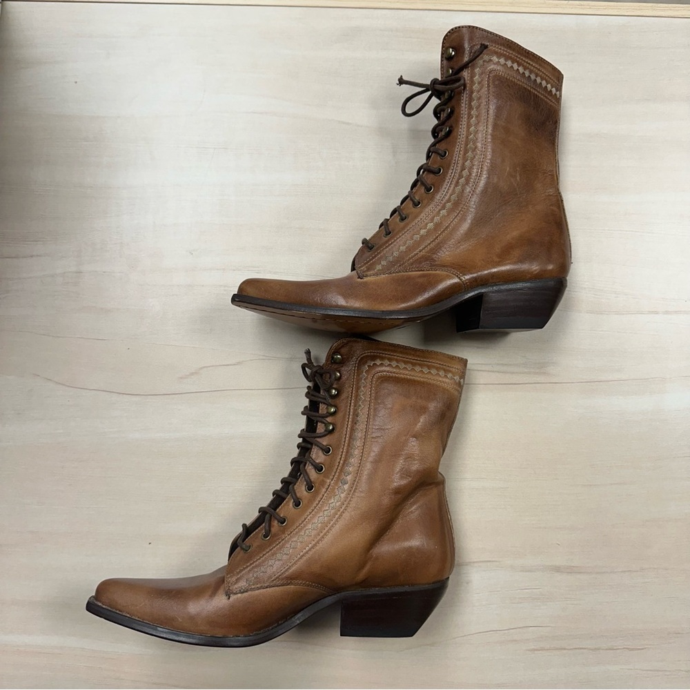 Women’s Vintagr Brown Leather Lace-Up Western Boots - Picture 11 of 13